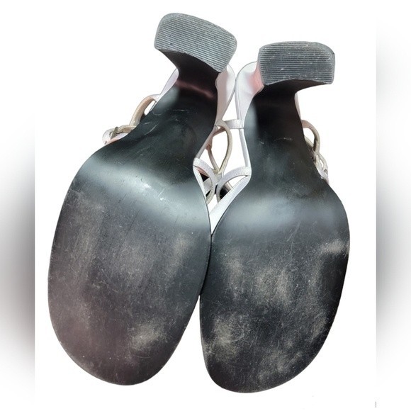 Unlisted Y2K Silver Tea Party Mule Toe Heels Size 6.5 - Picture 4 of 5